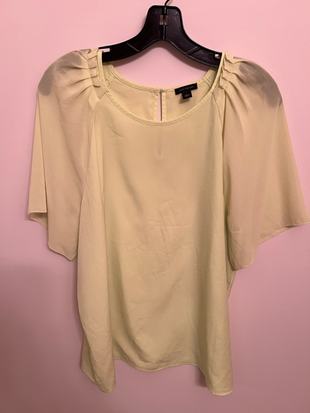 Ann Taylor Pale Yellow Flutter Sleeve Blouse